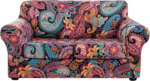 Lamberia Funda de sofá estampada para sillón de 2 cojines, funda de sofá de alta elasticidad de 3 piezas con dos fundas de cojín separadas con parte