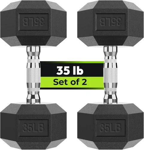 Miniatura 36 de HANDBODE Juego de 2 mancuernas hexagonales de 2.5 a 65 libras con revestimiento de goma, mancuernas para ejercicio y fitness, peso de mano