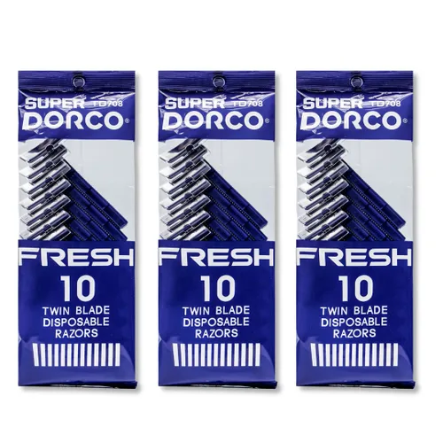 Dorco Fresh - Maquinillas de afeitar desechables de doble hoja para hombres (30 unidades), afeitado suave y cómodo, afeitadoras para hombres, mango