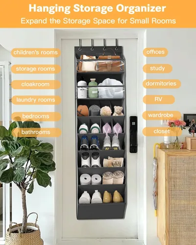 Miniatura 6 de Organizador de almacenamiento de zapatos sobre la puerta, zapatero colgante de 8 niveles detrás de la puerta con 6 bolsillos grandes y profundos, 8