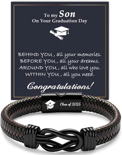 Miniatura 27 de Gifts for Men Infinity Leather Bracelet for Dad New Daddy Husband Boyfriend Son Grandson Brother Nephew Uncle Brown Braided Engraved Leather Jewelry