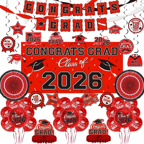 Miniatura 10 de Juego de decoraciones de graduación 2026 con temática negra y dorada, pancarta de felicitaciones, telón de fondo, globos y serpentinas, suministros