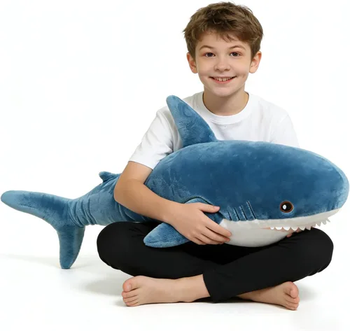 Miniatura 8 de MorisMos Peluche de tiburón gigante de 39 pulgadas, juguete de tiburón de peluche grande, almohada de tiburón suave para niños y niñas, cumpleaños