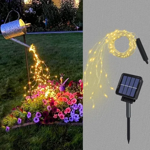 Guirnalda de luces solares para exteriores, 8 modos, 220 luces LED, multihebra, impermeable, regadera, guirnalda de luces para jardín, patio, árbol,