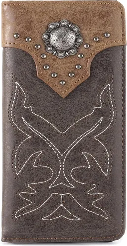 Montana West Western Wallet American Pride Hair-On - Cartera de cuero genuino con herramientas de estrella solitaria, colección floral en relieve