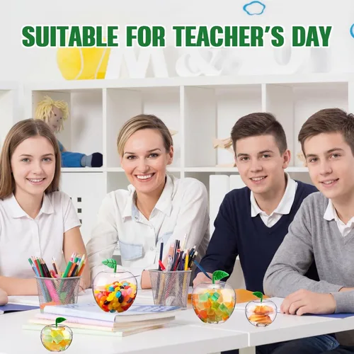 Miniatura 5 de Menkxi 24 recipientes transparentes de manzana para el regreso a clases, tarros de plástico con forma de manzanas, recipientes de relleno de regalo