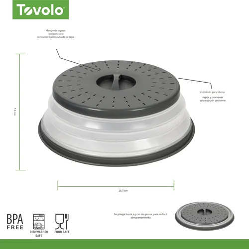 Miniatura 6 de Tovolo Cubierta de salpicaduras para microondas para alimentos, mediana (carbón) - Tapa protectora de salpicaduras de silicona plegable y ventilada