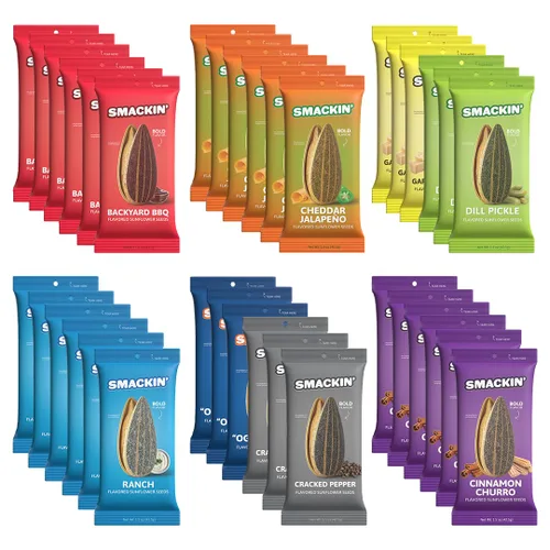 Miniatura 15 de SMACKIN' Semillas de girasol, tostadas Jumbo de lote pequeño, hechas en Estados Unidos - Canela Churro. Bolsas de 1.5oz (paquete de 36)