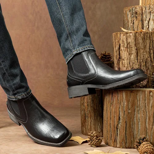 Miniatura 2 de Jousen Chelsea - Botas de vestir para hombre, con punta cuadrada, estilo casual, sin cordones