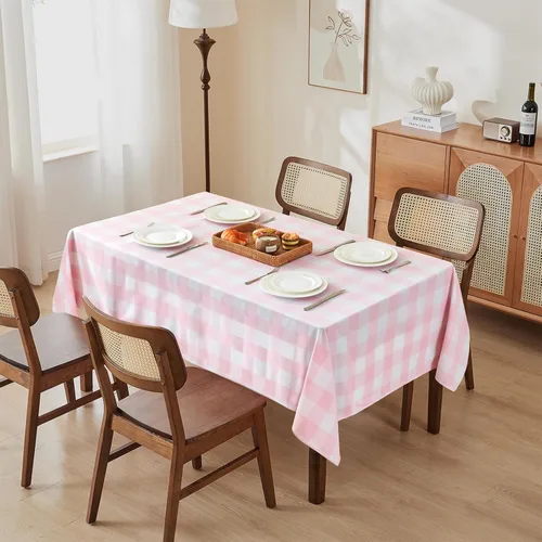 Miniatura 28 de Mantel para mesa rectangular de 55x71 pulgadas, de lino sintético, resistente a las arrugas e impermeable, color beige, para cocina, comedor