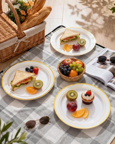 Miniatura 7 de bUCLA - 100 unidades de platos de plástico dorado - 10.25 pulgadas, platos blancos y dorados desechables para fiestas - Ideal para bodas, fiestas