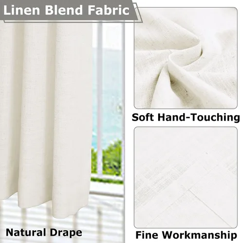 Miniatura 4 de Frelement Cortinas de lino sintético con forro opaco para dormitorio, cortinas plisadas para barra transversal para puerta de sala de reuniones