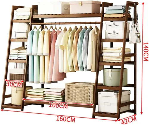 Miniatura 8 de Perchero con almacenamiento de zapatos, armario de bambú para almacenamiento de ropa, 63.0 x 16.5 x 55.1 in