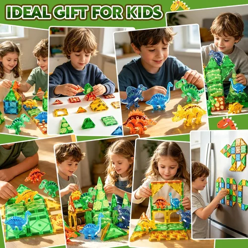 Miniatura 2 de Coodoo Juguetes de Dinosaurio Fichas Magnéticas 3D Dinosaurios Móviles para Niños 3-5 5-7 Juguetes Sensoriales para Exteriores para Niños Pequeños