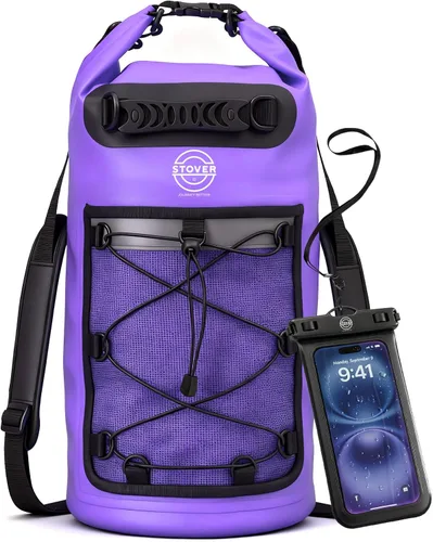Miniatura 19 de STOVER 5/10/25/30/40/55L Waterproof Dry Bag- Roll-Top Backpack w/Phone Case- Kayaking, Hiking, Camping, Boating- Men/Women 10L morado