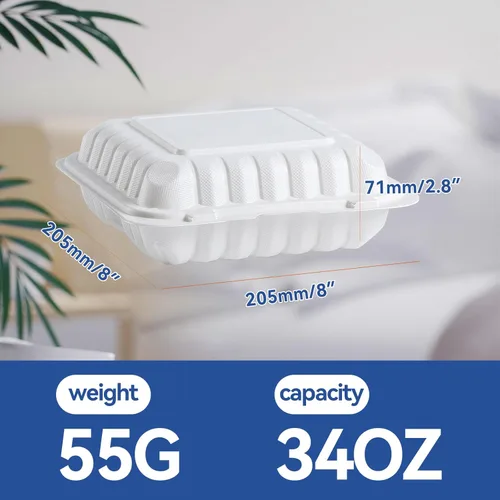 Miniatura 4 de Contenedores de Alimentos de 8" 34 oz Paquete de 55 - Plástico PP Relleno de Minerales 3 Compartimentos Envuelto en Plástico Retráctil Grado