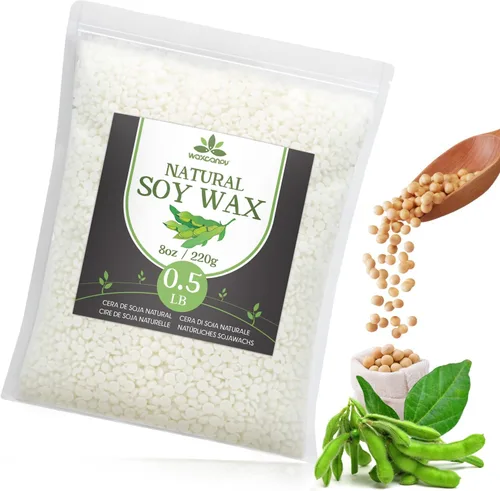 Cera de soja, cera de soja natural Waxcanpy para hacer velas, cera orgánica de vela de granja, sin aditivos, inofensiva y pura (0.5 libras)