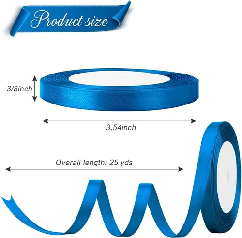 Miniatura 2 de Cinta Azul Real para Envolver Regalos 3/8 Pulgadas 25 Yardas Cinta de Satén Azul Marino Cintas para Baby Shower Invitación Acción de Gracias Costura