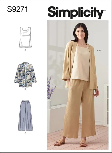 Simplicity Misses' - Paquete de chaqueta, camiseta sin mangas y pantalones sin cordones, patrón de costura código 9271, tallas 18-26, color blanco