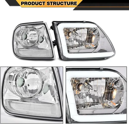 Miniatura 3 de CNNELL Juego de faros LED DRL estilo fábrica y luces de estacionamiento de esquina compatibles con F150 Expedition 1997-2002/Ford F150 Lente