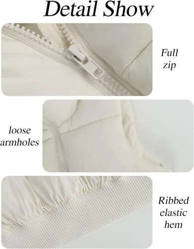 Miniatura 14 de Gihuo Chaleco acolchado recortado para mujer, sin mangas, chaqueta acolchada, chaleco acolchado para invierno, con cremallera completa, abrigo ligero