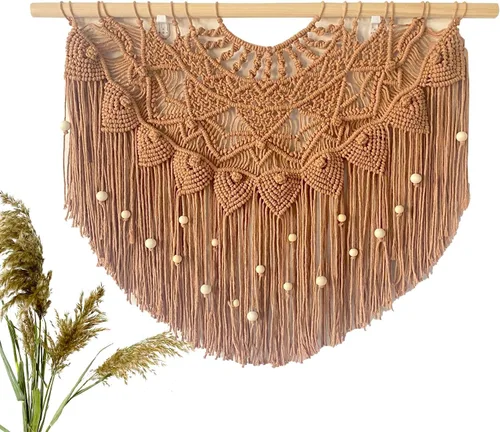 Miniatura 9 de Youngeast Cortina grande de macramé para colgar en la pared, con cuentas estilo bohemio para ventana, macramé, cabecero, sala de estar, decoración