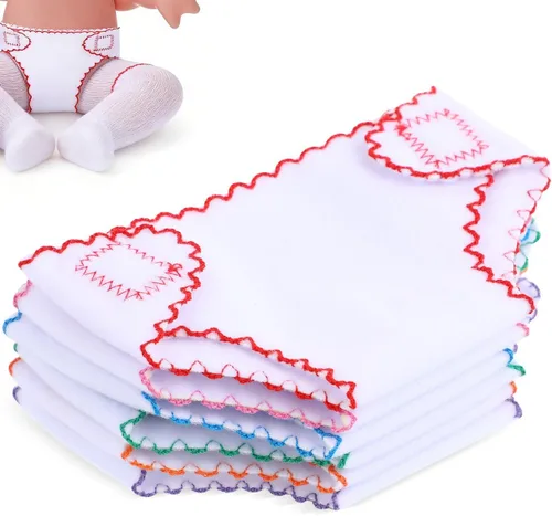 Toyvian - Pañales de muñeca de bebé, 6 unidades, pañales de tela reutilizables, cinta ajustable para muñecas pequeñas, accesorios de ropa de
