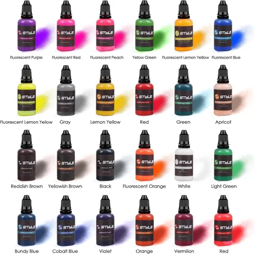 Miniatura 4 de Pintura para aerógrafo, 24 colores, juego de pintura para aerógrafo de 1 onza líquida, colores opacos y brillantes, kit de pintura acrílica