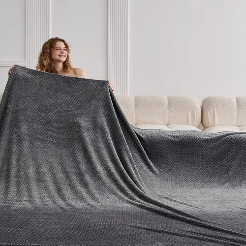 Miniatura 21 de Manta de vellón extragrande King de 120 x 120 pulgadas, manta de franela jacquard 3D sin costuras, suave y acogedora, 10'x10', extra grande