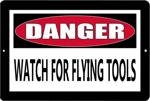 Rogue River Tactical Divertido metal advertencia estaño signo decoración de pared hombre cueva bar peligro reloj para volar herramientas