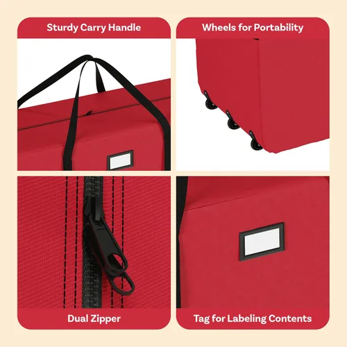Miniatura 4 de Bolsa de almacenamiento prémium Elf Stor para árbol de Navidad, bolsa con ruedas, Tela, Rojo, Extra grande