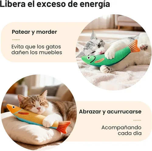 Miniatura 6 de Potaroma Juguetes para gatos con pescado sabino, paquete de 3, sonido crujiente de menta de gato, suave y duradero, juguete interactivo para gatitos