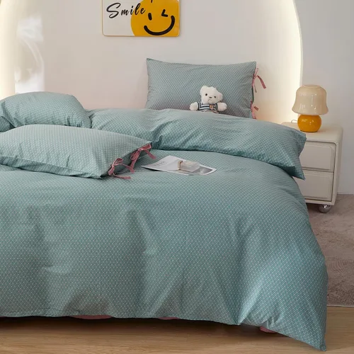 Miniatura 18 de HighBuy Juego de funda de edredón vintage con volantes y estampado de rayas francesas, 100% algodón con cierre de cremallera, juego de ropa de cama