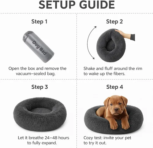 Miniatura 4 de Cama Relajante para Perros - Cama Dona Esponjosa para Alivio de la Ansiedad, Cama Ortopédica para Mascotas con Fondo Antideslizante, Nido Redondo
