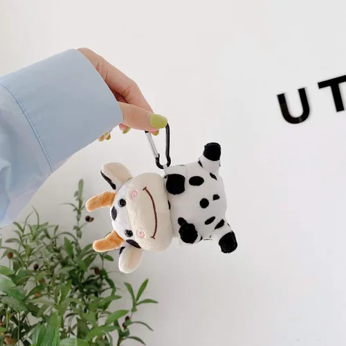 Miniatura 5 de Bonita funda de felpa suave de piel de vaca Moo de peluche con clip Keychian