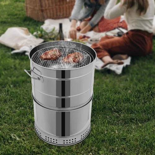 Miniatura 3 de DNYSYSJ Parrilla portátil grande de carbón, barril para asar carne con cocinado de 360° y 50 pinchos, parrilla de carbón con hervidor para ahumado