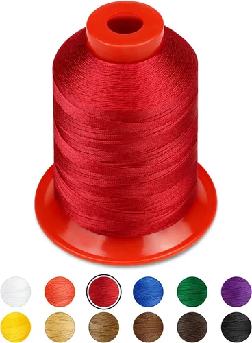 Hilo de tapicería extra fuerte FIVEIZERO, hilo de nailon unido rojo de 1000 metros para denim, cuero, manualidades, máquina, bricolaje y hogar (1
