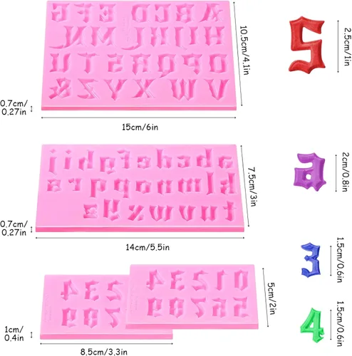 Miniatura 4 de Geiserailie - 4 moldes de letras góticas y números para chocolate, moldes de silicona 3D para decoración de pasteles, dulces, recompensas de regreso