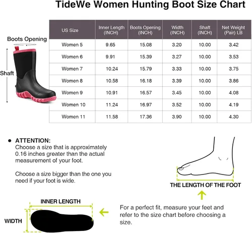 Miniatura 6 de TIDEWE Botas de goma para mujer, botas de lluvia aisladas de neopreno de 0.217 in con vástago de acero, botas de caza impermeables de media