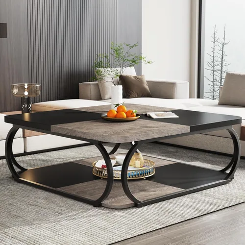 Miniatura 11 de Tribesigns Square Coffee Table with Open Storage Shelf for Living Room, 39 Inch Large Wood Center Table 2 Tier Low Coffee Tables Farmhouse Tea Table