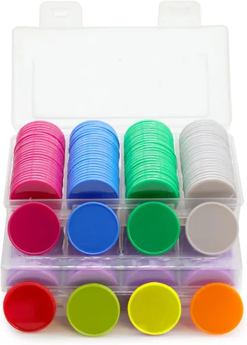 Miniatura 9 de juego de 100 fichas de aprendizaje de plástico opaco, mini fichas de póquer, fichas de juego con caja de almacenamiento