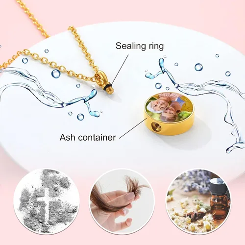 Miniatura 182 de FindChic Collares personalizados con urna para cenizas, barra vertical, gato, luna, reloj de arena, garra de perro, acero inoxidable, chapado en oro
