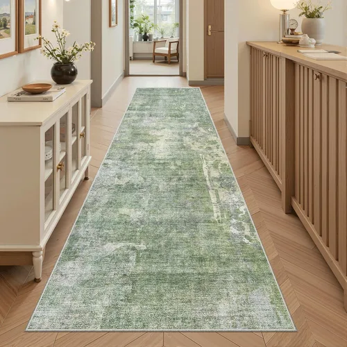 Miniatura 79 de Alfombra de pasillo Soalmost 2'6" x 10' lavable, alfombra antideslizante para cocina, baño, lavandería, alfombras vintage ultra delgadas para Beige