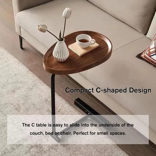Miniatura 3 de Mesa auxiliar marrón en forma de C para sofá, mesa auxiliar única de Martini, mesa de bebida para sofá de cama, mesa de MDF resistente y patas