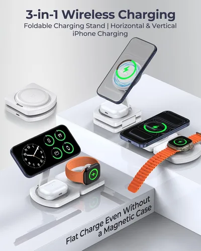 Miniatura 3 de Cargador inalámbrico para iPhone, estación de carga magnética 3 en 1 para Apple, soporte de cargador MagSafe para iPhone 17 Air 16 15 14 13 12