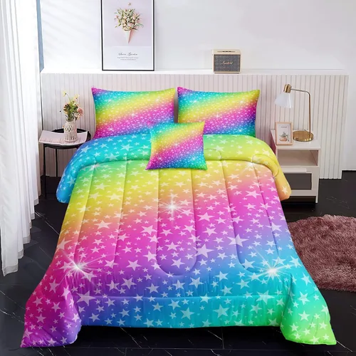 Miniatura 9 de ROWADALO DJT-GB5002-Juego de edredón de 5 piezas con brillo degradado azul con purpurina brillante, juego de ropa de cama de 5 piezas en una bolsa