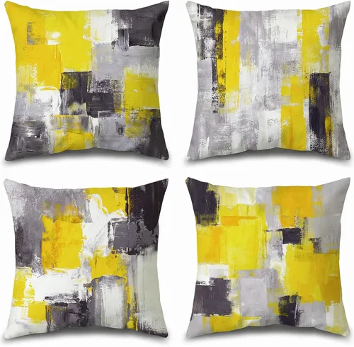 Miniatura 17 de Juego de 4 fundas de almohada de arte abstracto azul y gris de 18 x 18 pulgadas, fundas de cojín decorativas modernas para dormitorio, sofá y sala