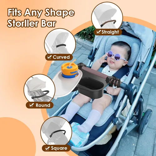 Miniatura 4 de Bandeja universal mejorada para refrigerios para cochecito compatible con Nuna Uppababy Bugaboo, bandeja portavasos, con brazos de silicona, barra