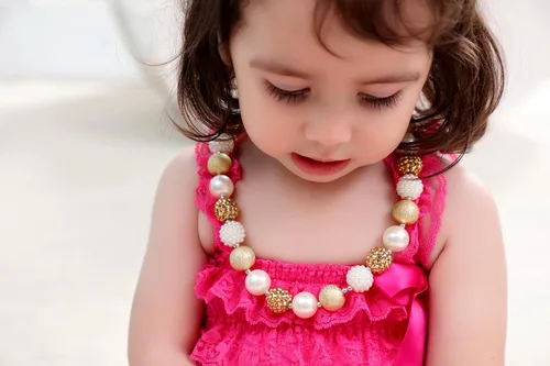 Miniatura 4 de vcmart Juego de collar y pulsera de cuentas de chicle grueso dorado para niñas como regalo, Plástico