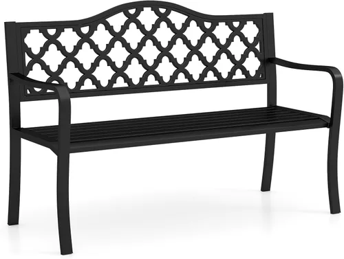 Miniatura 11 de Tangkula Banco de jardín de 50 pulgadas para exteriores, sofá biplaza de metal de hierro fundido con respaldo de diseño floral y asiento